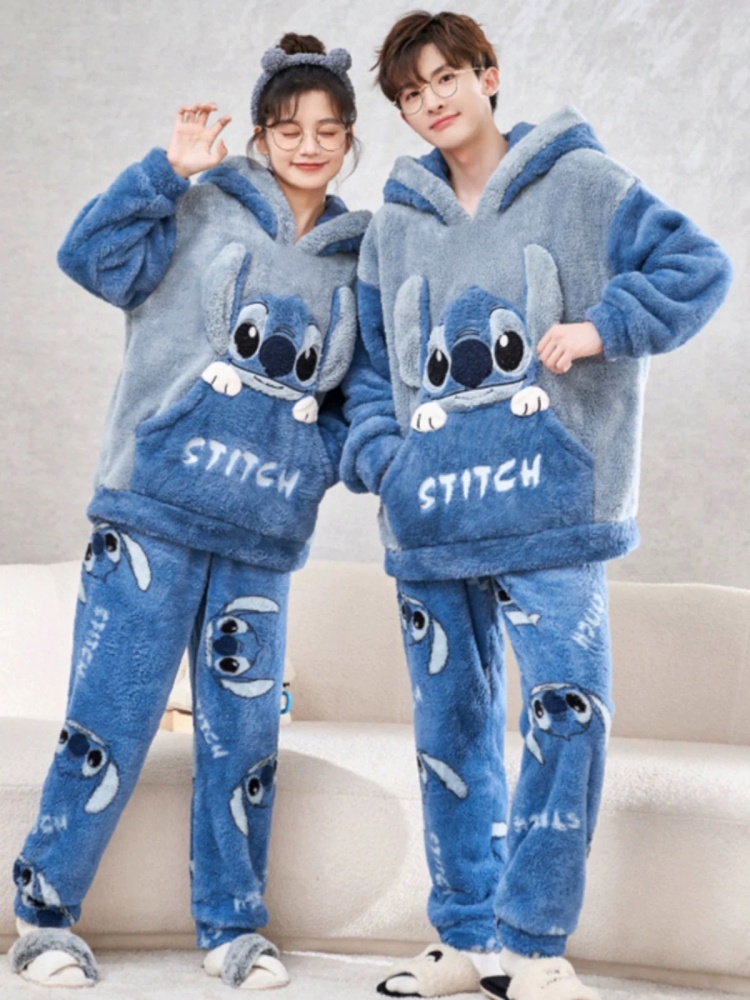 Winter Clothing Japan - Anime Stitch Winter Pajamas Cartoon Flannel