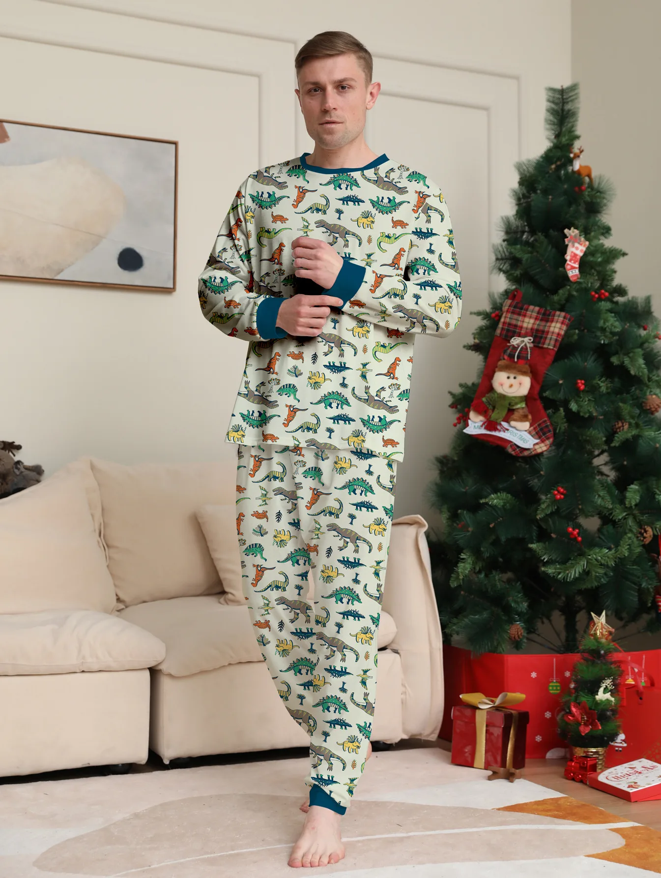 Winter Clothing Looks - 2026 New Dinosaur Allover Print Christmas