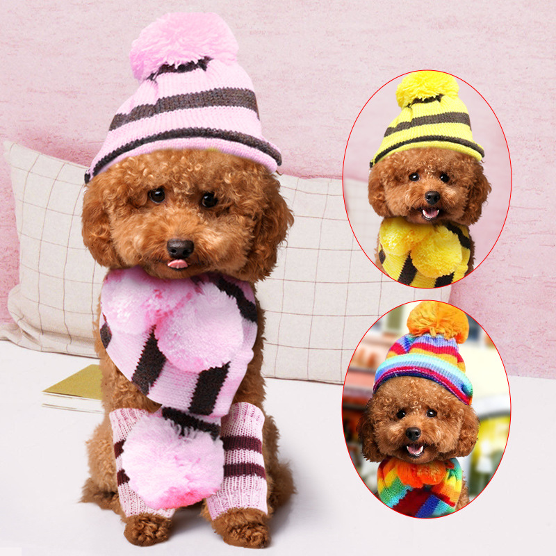 Rainbow Stripe Knitted Dog Win - Winter Clothing Leg Warmers 评论和价格