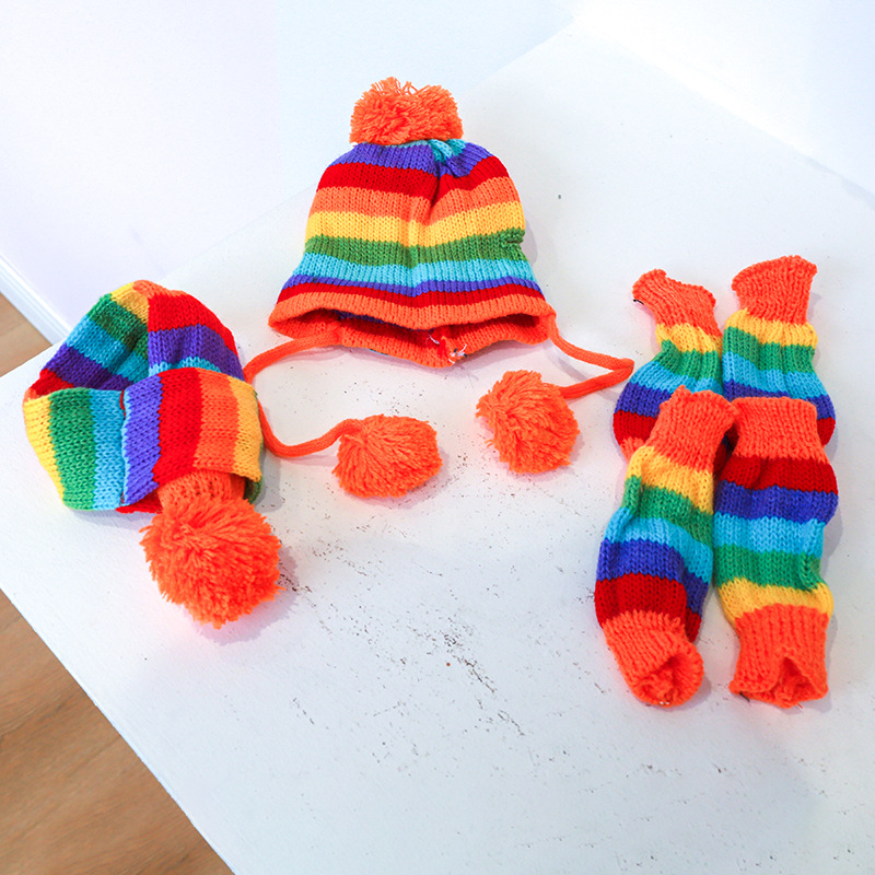 Rainbow Stripe Knitted Dog Win - Winter Clothing Leg Warmers 评论和价格