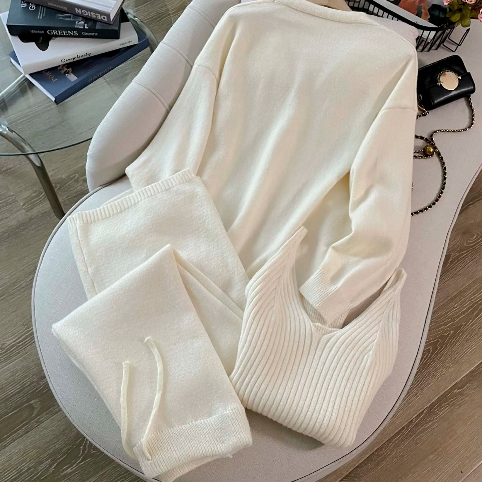 Women Knitted 3 Piece Suit Swe - Winter Clothing Matching 评论和价格
