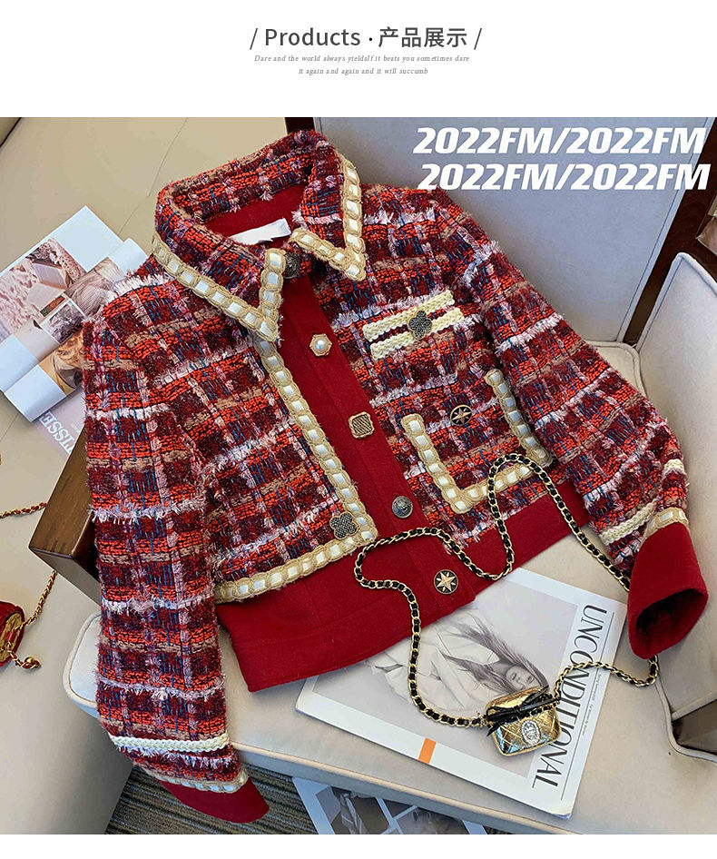 Women Elegant Tweed Red Suit J - Winter Clothing Matching 评论和价格