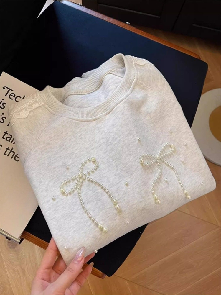 Round Neck Pearl Women's Sweat - Winter Clothing Essential 评论和价格