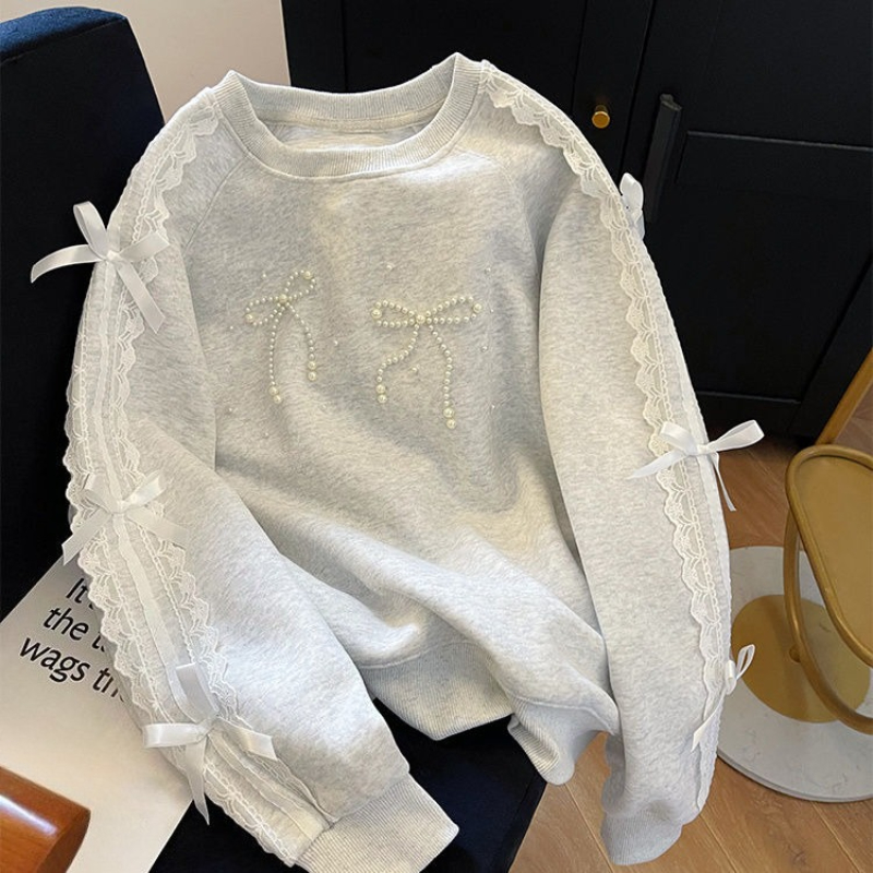 Round Neck Pearl Women's Sweat - Winter Clothing Essential 评论和价格